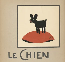 „Le Chien“, Kinderillustration eines schwarzen Hundes