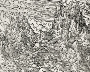 Gebirgsregion des Sinai, Stich von Andre Thevet, Paris, Frankreich