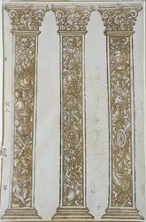 Architektonische Motive, die eine Grenze zur Prozession von Caesar bilden, von Andrea Andreani
