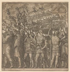 Der Triumph von Julius Caesar: Soldaten tragen die Bilder des Krieges, 1593-99