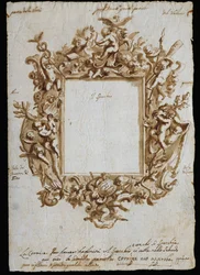 Orthogonale Zeichnung für allegorischen Rahmen, ca. 1700, von Andrea Brustolon