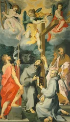 Altarbild, das die Heiligen Johannes der Täufer, Franziskus, Bernhard und Paulus in Ekstase darstellt, von Andrea Lilio