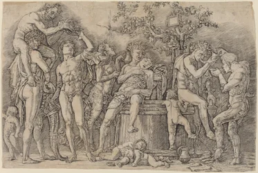 Bacchanal mit Weinfass