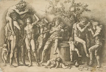 Bacchanal mit einem Weinfass, ca. 1470-90