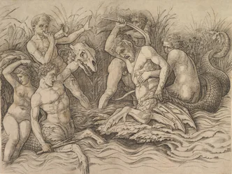 Schlacht der Meeresgötter Rechter Teil eines Frieses, ca. 1485-88