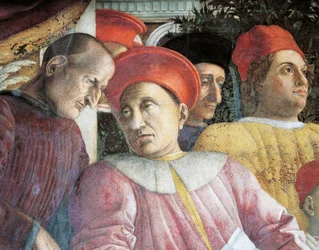 Ludovico Gonzaga und Berater Marsilio Andreasi (Detail aus der Hofwand)