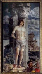 Das Martyrium des heiligen Sebastian. 1480. Maße: 2,55 x 1,4 m