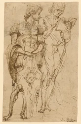 Zwei stehende männliche Figuren (recto); Ein liegender Mann und andere Studien (verso)