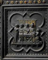 Die Präsentation des Kopfes von Johannes dem Täufer an König Herodes, siebzehntes Panel der Südlichen Türen des Baptisteriums von San Giovanni, 1336 (Bronze)