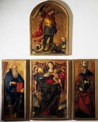 Polyptychon mit Madonna und Heiligen, von Andrea Sabatini da Salerno