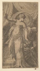 Judith mit erhobenem Schwert und dem Kopf von Holofernes