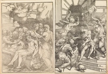 Beweinung Christi, Christus wird von Soldaten angegriffen, ca. 1556-57