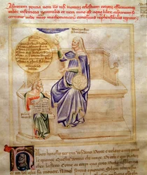 Allegorie der Astrologie oder Astronomie in „Lied der sieben Tugenden und der sieben freien Künste für Bruzio Visconti“
