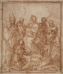 Thronende Madonna mit Kind und acht Heiligen Kompositionsstudie, 1528