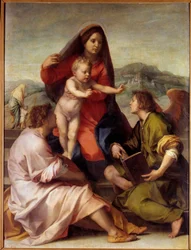 Madonna della Scala. Heilige Familie mit einem Engel. Gemälde von Andrea del Sarto (1486-1531) 1522-1523