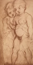 Studie von zwei Engeln; Zeichnung von Andrea del Sarto. Gabinetto dei Disegni e delle Stampe, Uffizien, Florenz