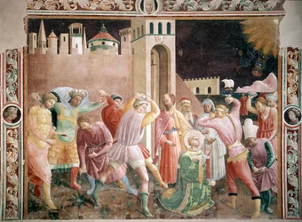 Steinigung des Heiligen Stephanus Fresko von Andrea di Giusto (tätig um 1424-1450) 1430-1450 Kathedrale von Prato, Kapelle der Assunta Prato Italien