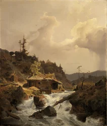 Norwegische Landschaft mit Sägemühle