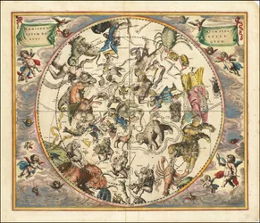 1660 Himmelskarte der Sternbilder der Nordhalbkugel über der Südhalbkugel der Erde