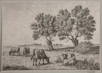 Landschaft mit weidenden Kühen