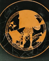 Griechischer Krieger und verwundeter persischer Soldat