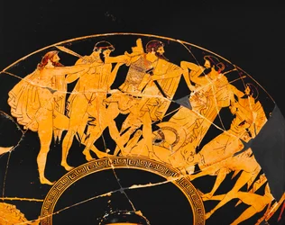 Die trojanischen Helden wetteifern um die Waffen und Rüstung des getöteten Achilles