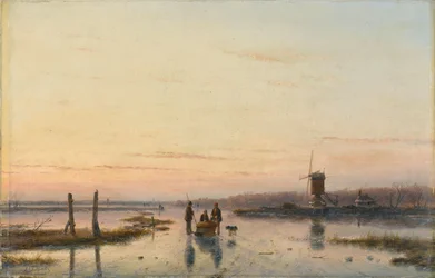 Windmühle an einem zugefrorenen Fluss