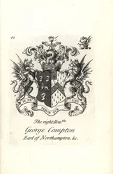 Wappen und Wappenschild des ehrenwerten George Compton, 6. Earl of Northampton