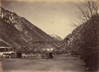 Tafel 42. Mormon Turnpike Brücke, Mündung des Weber Canyons, 1869