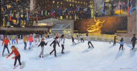 Abend, Rockefeller-Eisbahn, New York