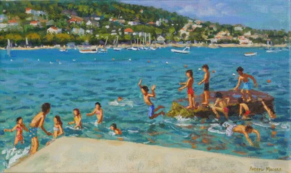 Sprung von den Felsen; Cinque Terre, Positano, Italien, 2000