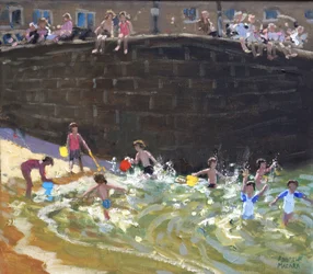 Planschen im Hafen von Tenby, 2016