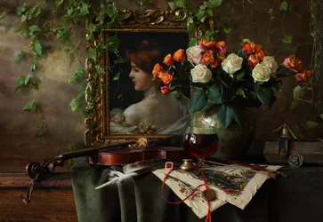 Klassische Violine und Rosen