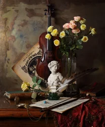 Klassische Violine und Rosen