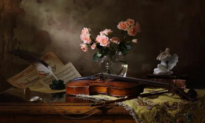 Romantische Violine und Rosen