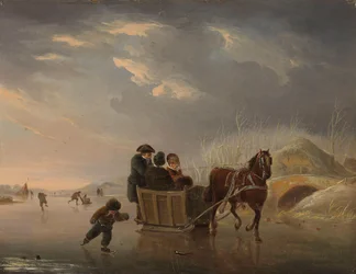 Winterszene (Pferdeschlitten auf dem Eis)