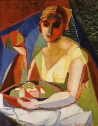 Frau mit einem Tablett mit Obst