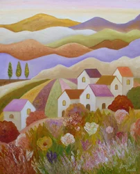 Buntes Dorf auf dem Land