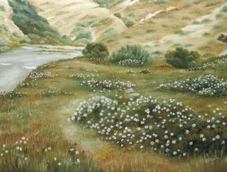 Flussbiegung mit Wildblumen