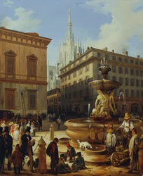 Straßenansicht aus Mailand, im Hintergrund der Dom