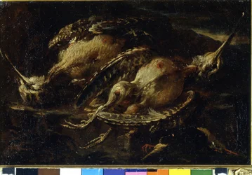 Stillleben mit Vögeln. Gemälde von Angelo Maria Crivellone (? - 1730/60?). Mailand, CRA
