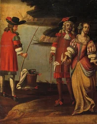 Vierfacher doppelseitiger Paravent, ca. 1700 (Detail)