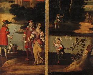 Vierfacher doppelseitiger Bildschirm, ca. 1700