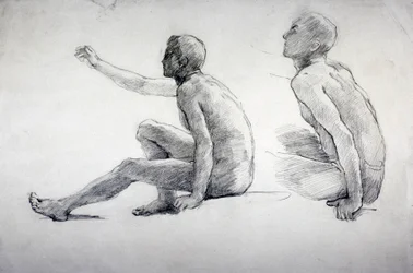 Zwei Studien eines sitzenden männlichen Aktes, ca. 1864-1930