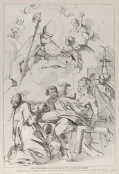 Kranke Menschen rufen einen Bischofsheiligen, der oben links erscheint, 1729-40