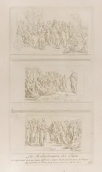 Drei separate Studien zu den Wundern der Brote, die Christus stehend zeigen, ca. 1729-40