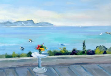 Eine Terrasse mit Blick auf das Meer
