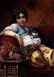 Türkisches Mädchen mit einer Katze