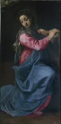 Die Jungfrau der Verkündigung (Detail). Gemälde von Annibale Carracci (1560-1609) (Annibal Carrache), um 1587. Maße: 150 x 76 cm. Bologna, Pinacoteca Nazionale