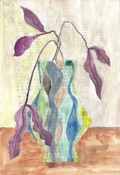 Gemusterte Vase mit Blättern